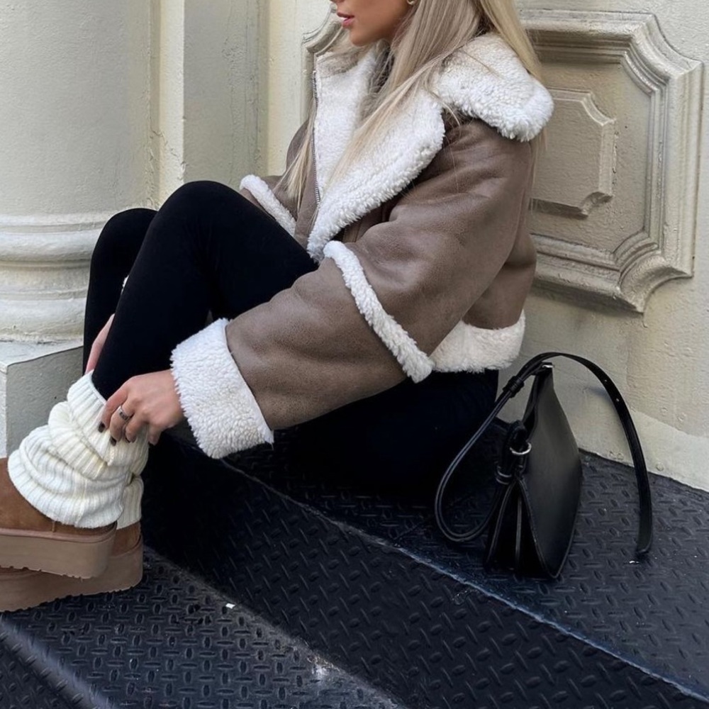 ASOS Bomber aviator jacket Cream Shearling US 4 Small